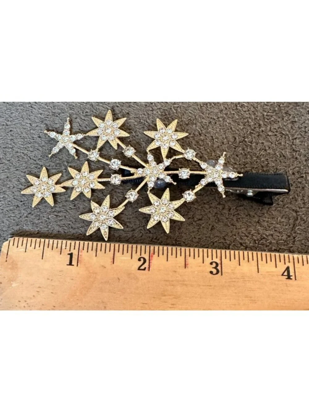 Gold & Rhinestone Star Hair Clip 3.5 Inches Elegant Celestial Homecoming Formal